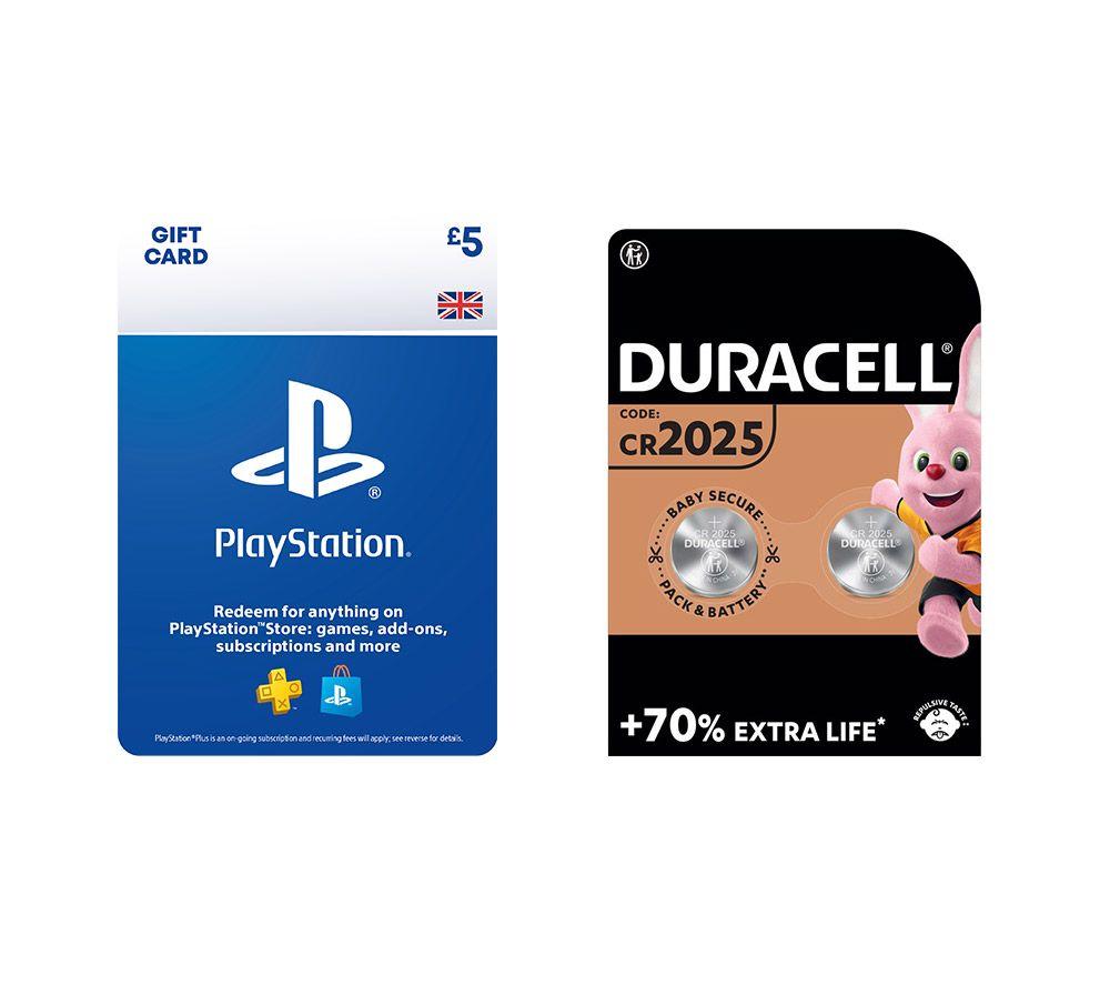 Duracell DL2025/CR2025/ECR2025 Lithium Batteries & PlayStation Gift Card (5) Bundle