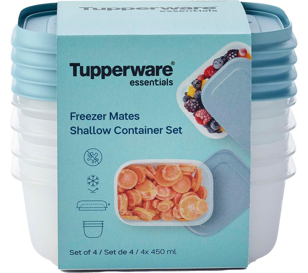 TUPPERWARE Freezer Mates 4-piece Shallow Container Set - Frosted with Blue Lid