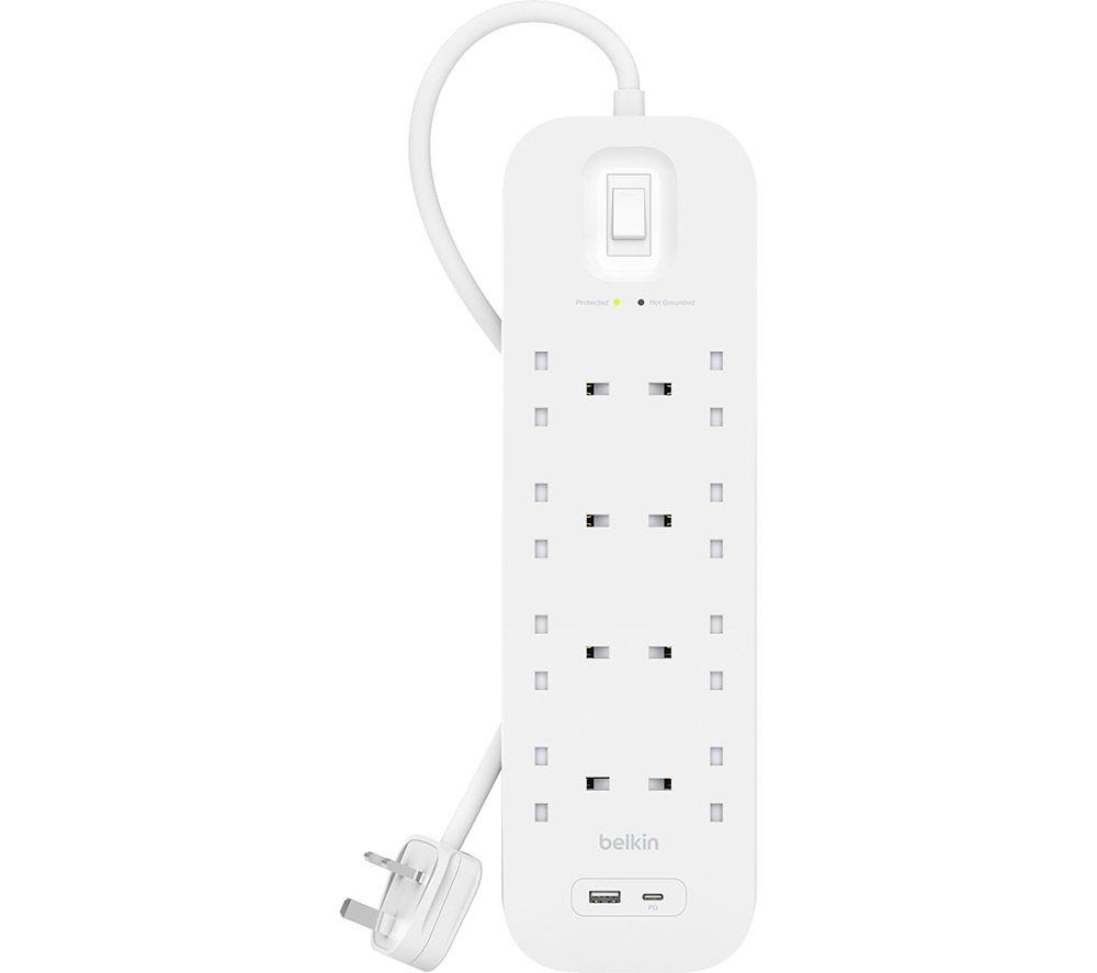 BELKIN SRB003af2M Surge Protected 8-Socket Extension Lead with USB - 2 m