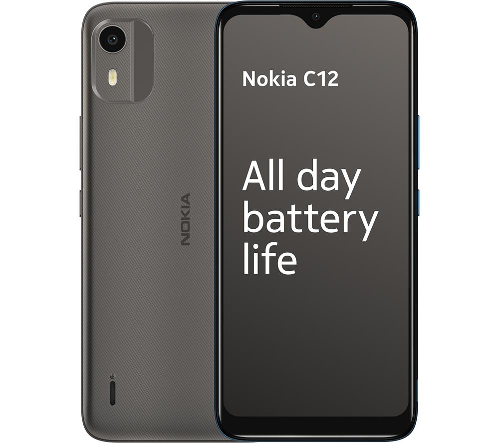 Nokia C12 6.3” HD+ Dual SIM Smartphone, Android 12 (Go edition), Octa-core 2GB RAM/64GB ROM, 8MP Rear /5MP Front Cameras, Night & Portrait modes, IP52 Rating, 3000mAh Battery - Charcoal
