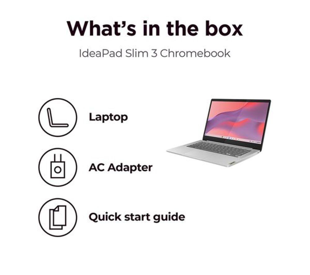 LENOVO IdeaPad Slim 3i 14" Refurbished Chromebook Plus - Intel&reg; Core&trade; i3, 256 GB eMMC, Grey (Very Good Condition) image number 8 of 8