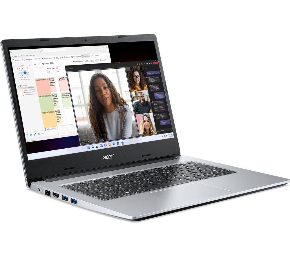 Image of ACER Aspire 1 14" Refurbished Laptop - Intel® Celeron¨, 128 GB eMMC, Silver (Very Good Condition), Silver/Grey