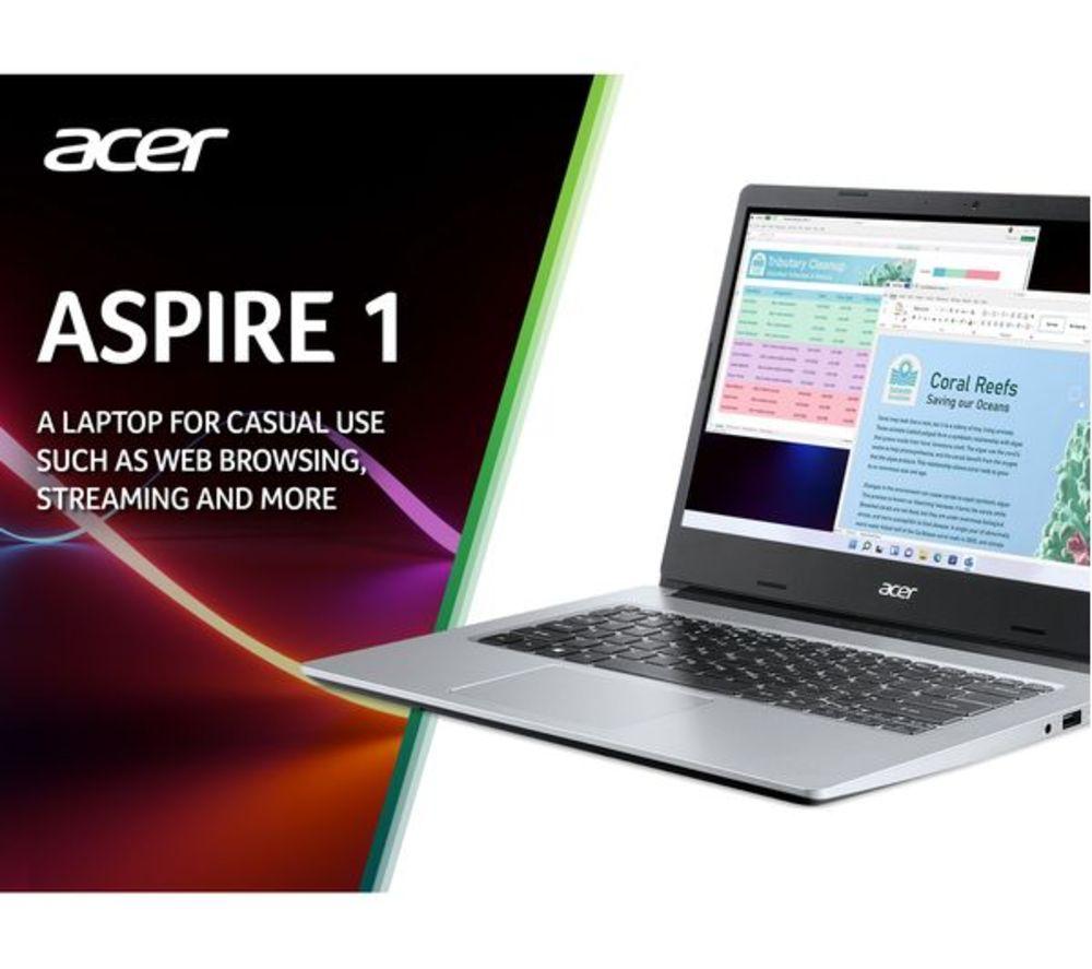 ACER Aspire 1 14" Refurbished Laptop - Intel&reg; Celeron&reg;, 128 GB eMMC, Silver (Very Good Condition) image number 9 of 13