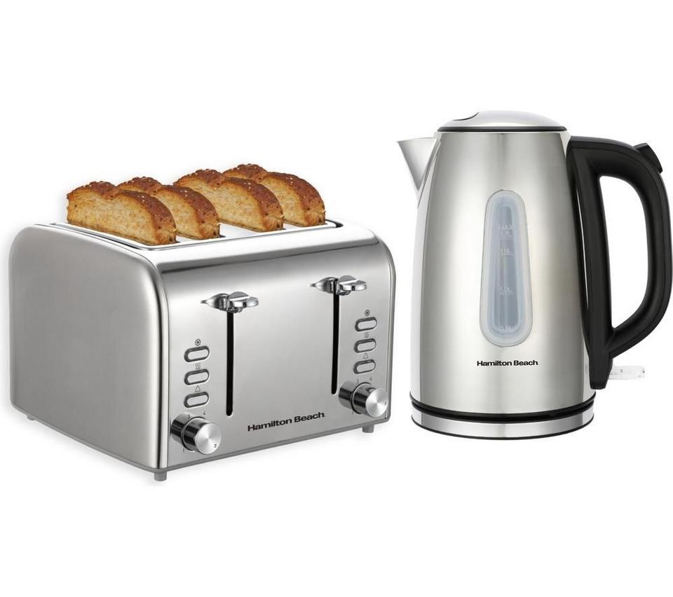 HAMILTON BEACH Rise Polished Electric Kettle & 4-Slice Toaster Bundle - Silver