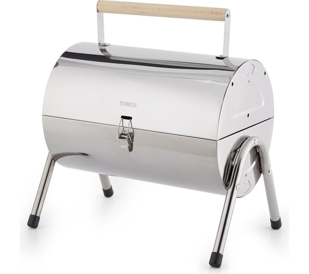 Tower T978574 Portable Drum Charcoal BBQ - Silver