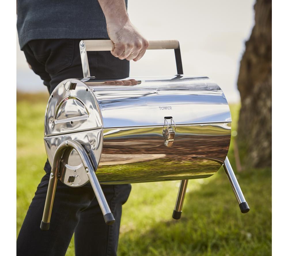 TOWER T978574 Portable Drum Charcoal BBQ - Silver image number 2 of 7