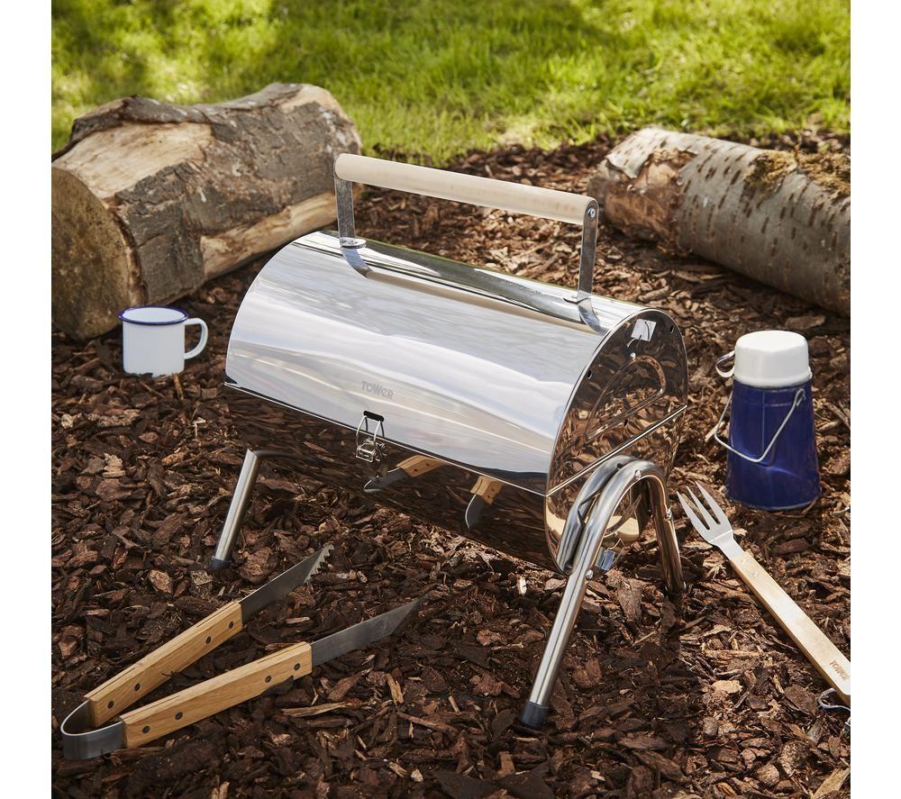TOWER T978574 Portable Drum Charcoal BBQ - Silver image number 3 of 7