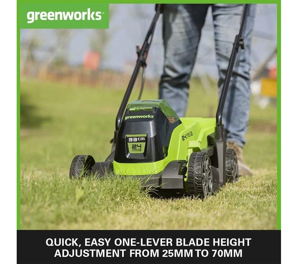 GREENWORKS GWGD24LM33LT25K2 Cordless Rotary Lawn Mower & Line Trimmer Set - Green & Black image number 6 of 12