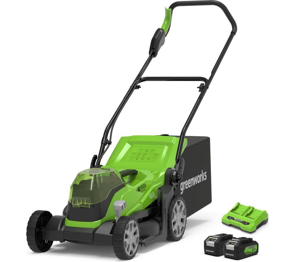 GREENWORKS GWG24X2LM36K4X Cordless Rotary Lawn Mower with 2 Batteries - Black & Green