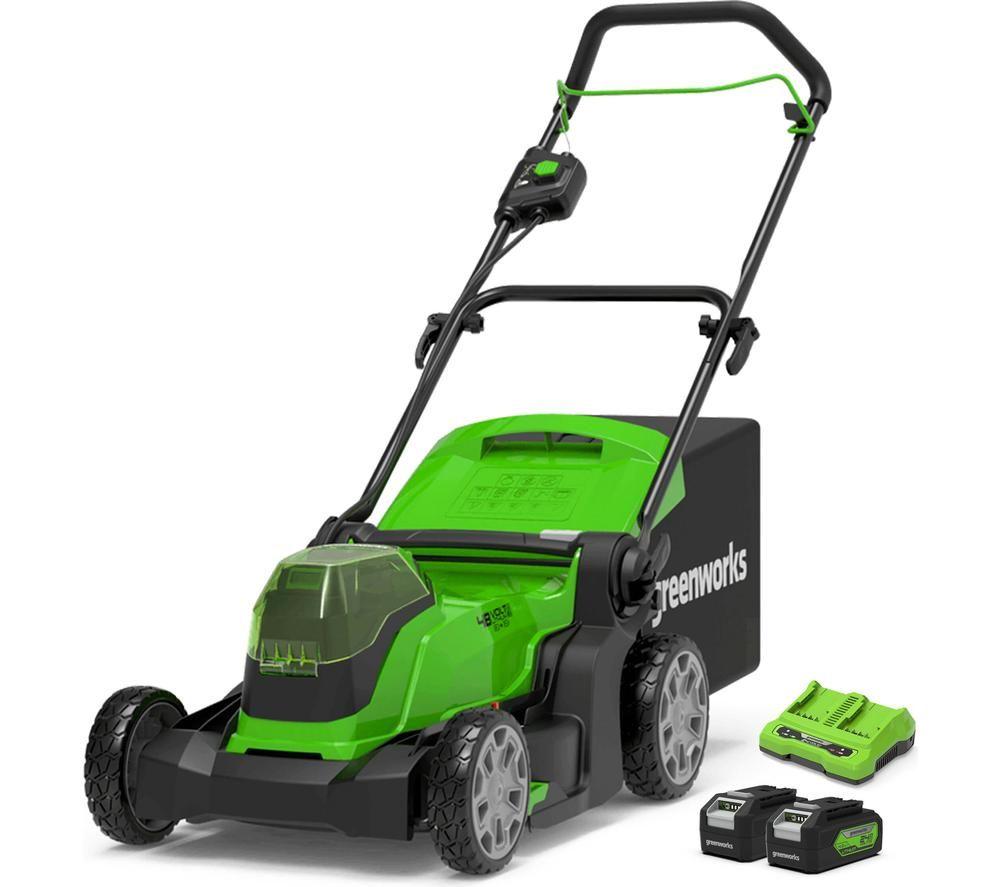 GREENWORKS GWG24X2LM41K4X Cordless Rotary Lawn Mower with 2 Batteries - Black & Green