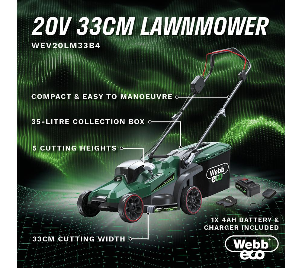 WEBB WEV20LM33B4 Cordless Rotary Lawnmower - Green & Black image number 3 of 16