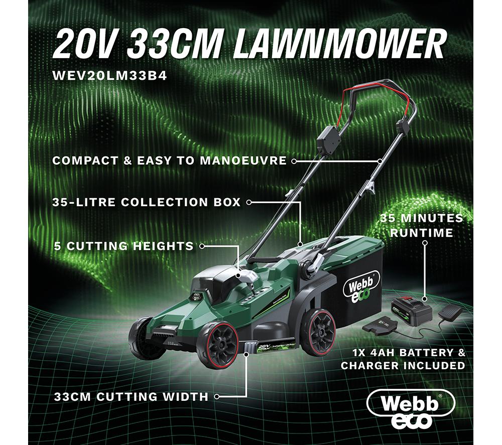 WEBB WEV20LM33B4 Cordless Rotary Lawnmower - Green & Black image number 16 of 16