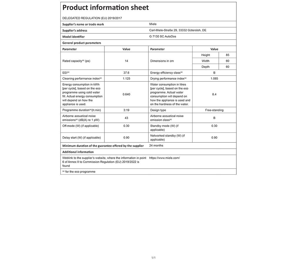 MIELE AutoDos G7130 SC Full-size WiFi-enabled Dishwasher - White image number 29 of 30