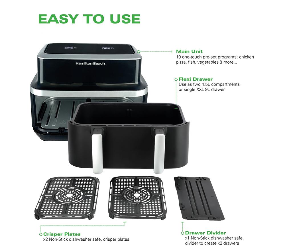 HAMILTON BEACH VisionCook HB700VCGS Dual Air Fryer - Black & Silver image number 9 of 19
