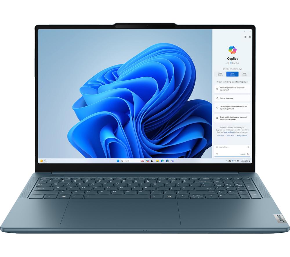 LENOVO Yoga Pro 9 16" Laptop - Intel®Core Ultra 7, 1 TB SSD, Teal, Silver/Grey