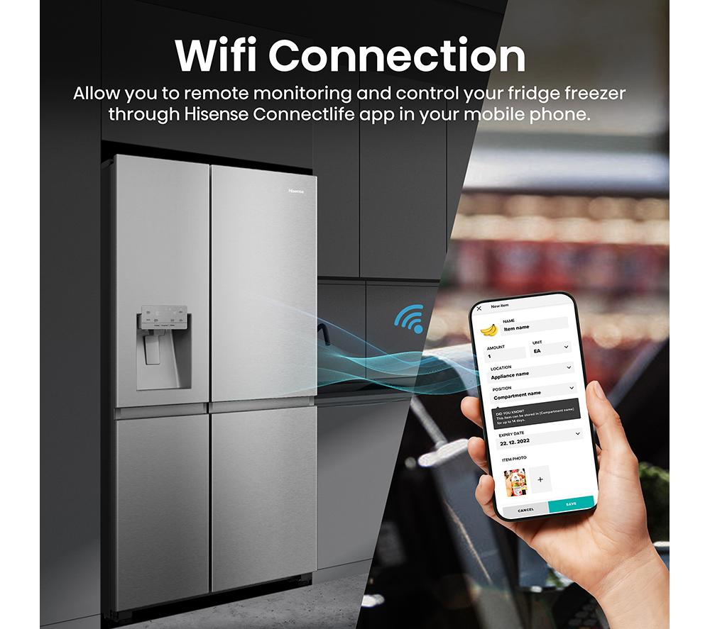 HISENSE PureFlat Infinite RS818N4TIC American-Style Smart Fridge Freezer - Stainless Steel image number 9 of 12