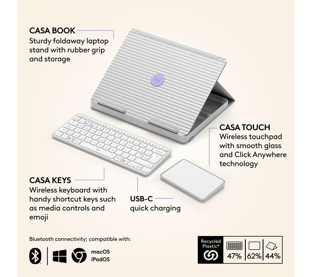 LOGITECH Casa Pop-up Desk Wireless Keyboard & Touchpad Set - Nordic Calm image number 6 of 9