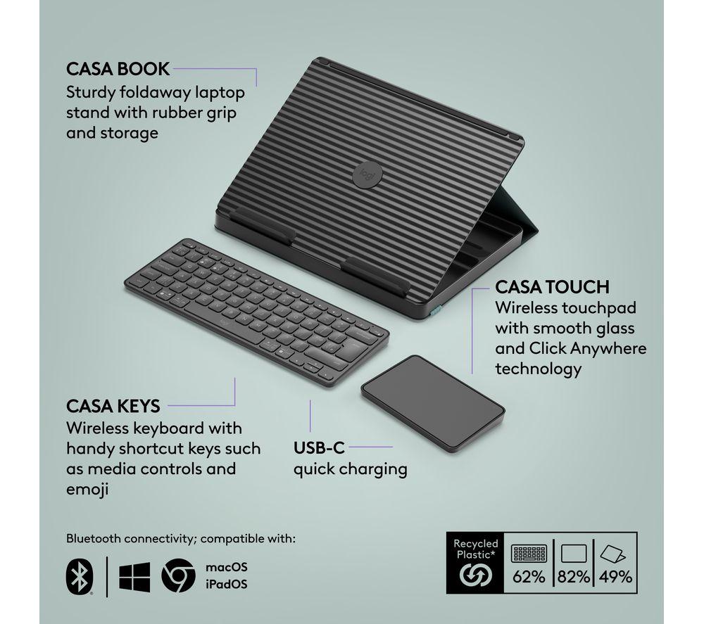 LOGITECH Casa Pop-up Desk Wireless Keyboard & Touchpad Set - Classic Chic image number 6 of 9