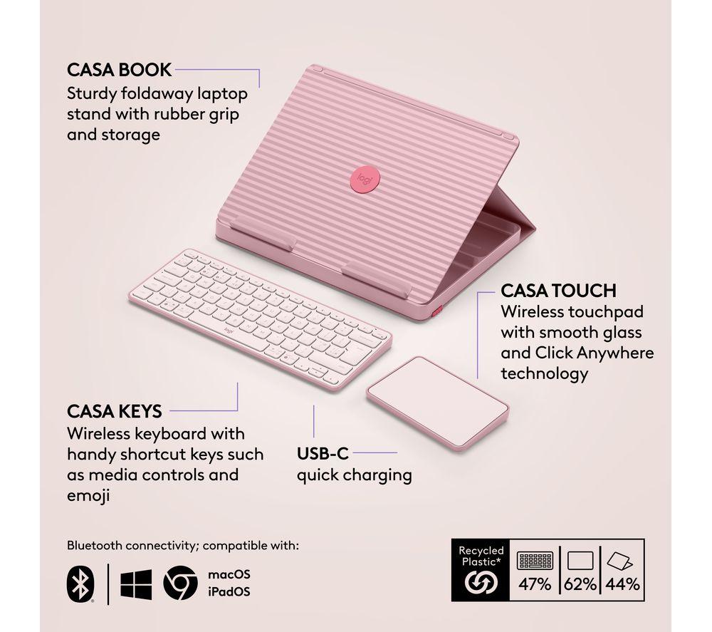 LOGITECH Casa Pop-up Desk Wireless Keyboard & Touchpad Set - Bohemian Blush image number 6 of 9
