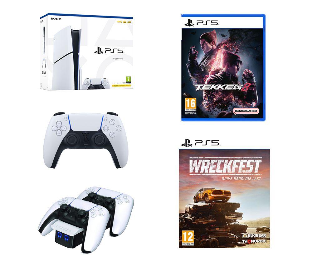 Buy SONY PlayStation 5 (Model Group - Slim), Wreckfest, Tekken 8, PS5  DualSense Wireless Controller (White) & Twin Docking Station (White) Bundle