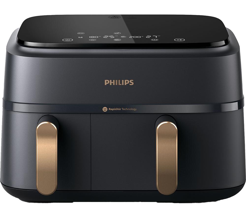 PHILIPS 3000 Series NA352/00 9L Dual Basket Air Fryer - Charcoal Grey & Copper, Black