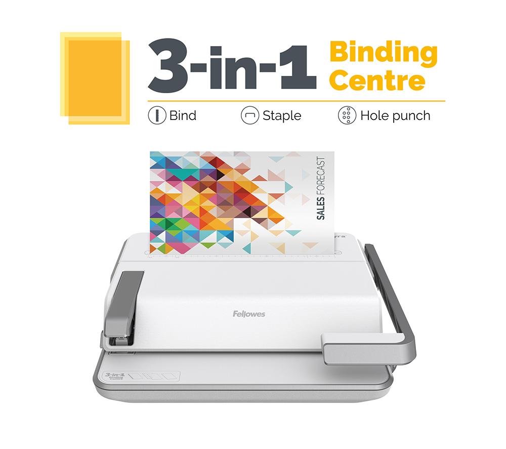 FELLOWES Lyra 3-in-1 Hole Punch Binding Machine - White & Grey image number 2 of 7