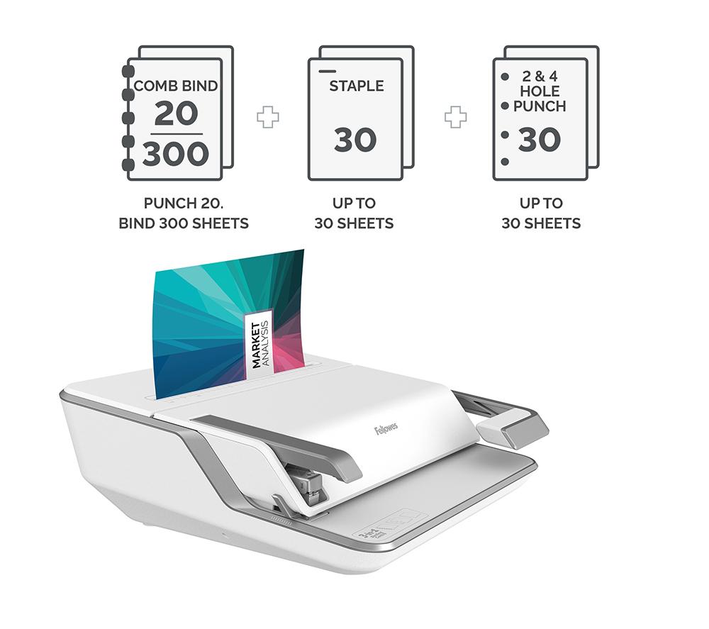 FELLOWES Lyra 3-in-1 Hole Punch Binding Machine - White & Grey image number 3 of 7