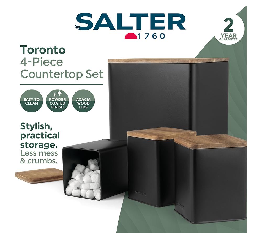 SALTER Toronto BW12900EU7 4-Piece Bread Bin & Canister Set - Black image number 3 of 6
