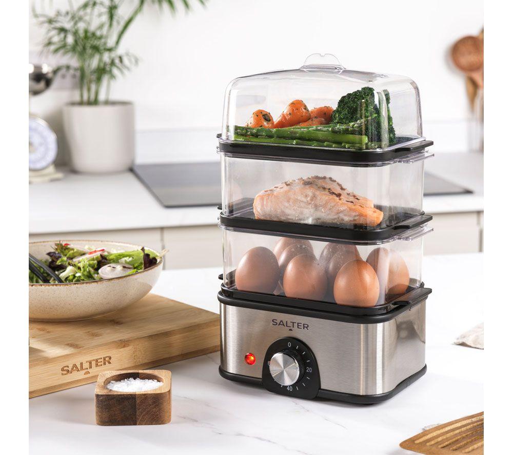 SALTER EK5885 Compact 3-Tier Food Steamer - Stainless Steel & Black image number 4 of 8