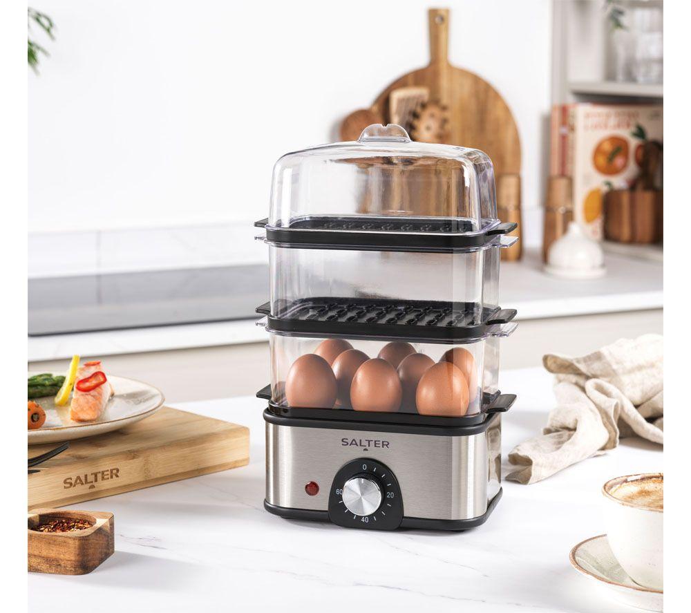 SALTER EK5885 Compact 3-Tier Food Steamer - Stainless Steel & Black image number 5 of 8