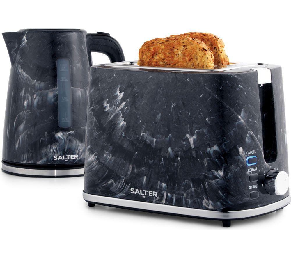 SALTER COMBO-9136 Marble Jug Kettle and 2-Slice Toaster Bundle - Black Marble, Black