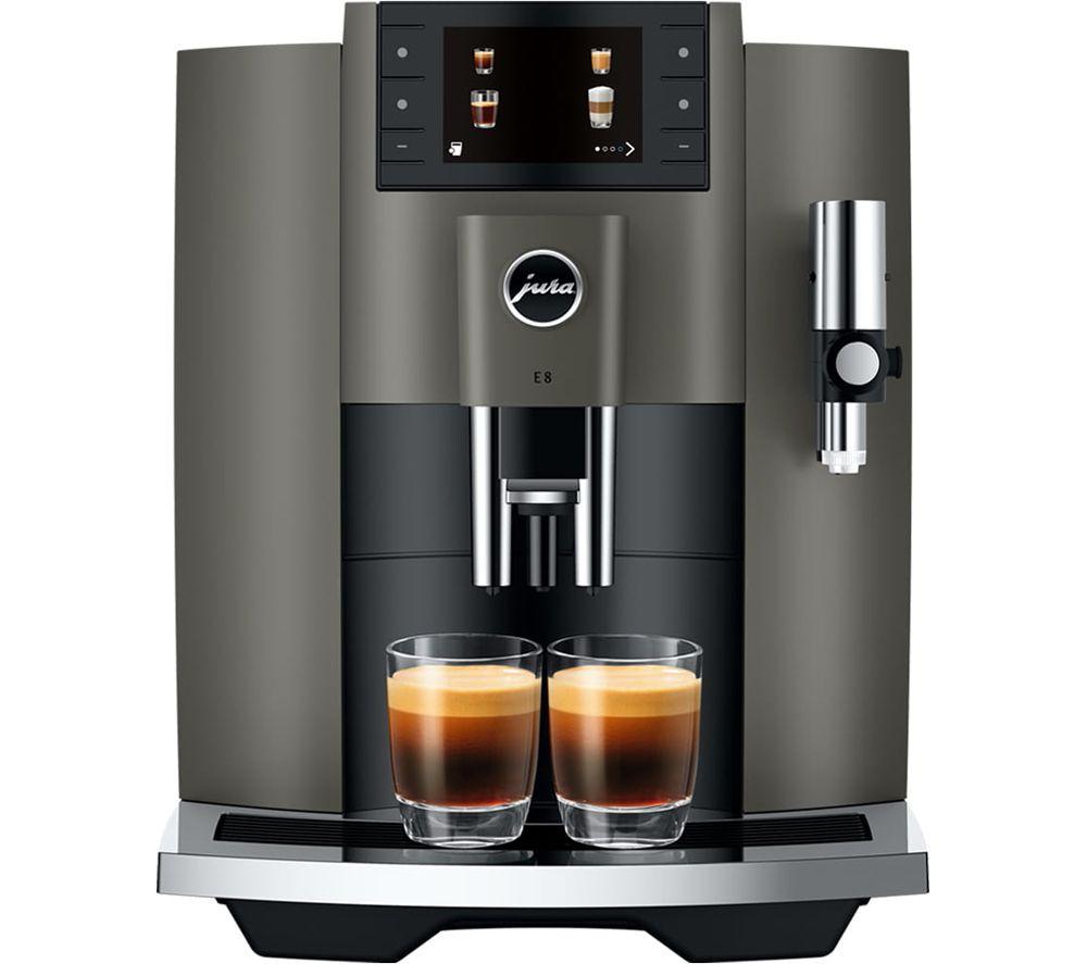 JURA E8 Smart Bean to Cup Coffee Machine - Dark Inox, Black,Silver/Grey