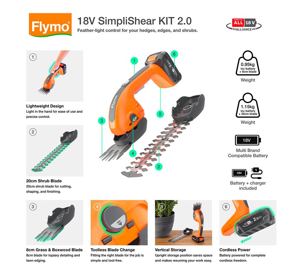 FLYMO SimpliShear Cordless Shrub & Grass Shear Set image number 2 of 9
