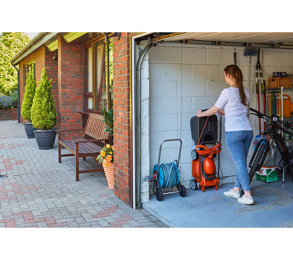 FLYMO EasiStore 300R Corded Rotary Lawn Mower - Orange & Grey image number 9 of 9