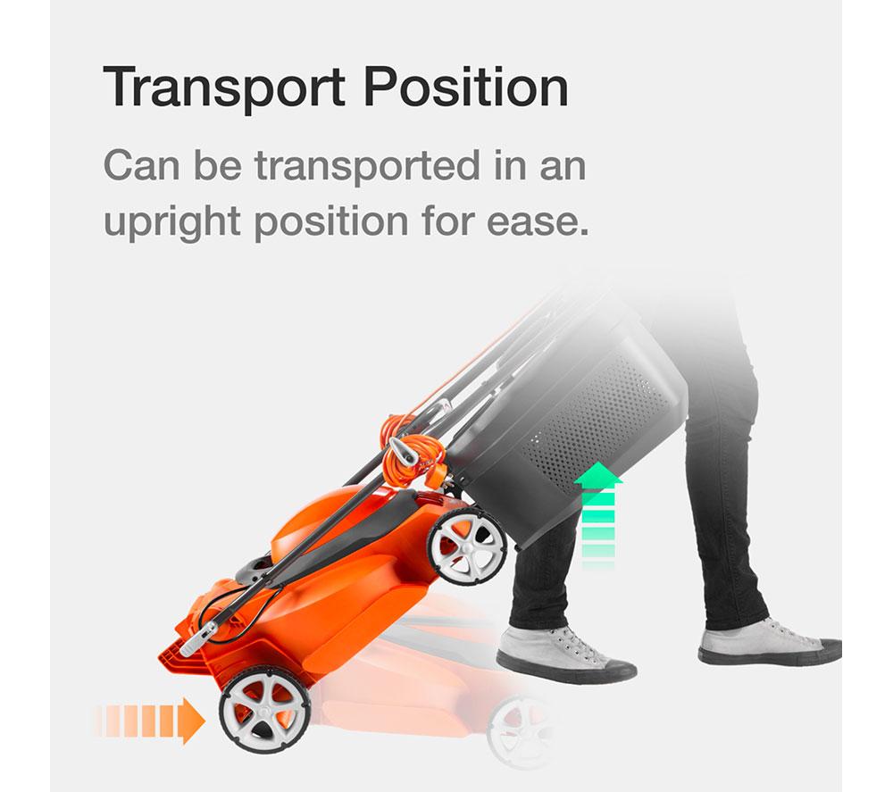 FLYMO EasiStore 340R Corded Rotary Lawn Mower - Orange & Grey image number 8 of 11