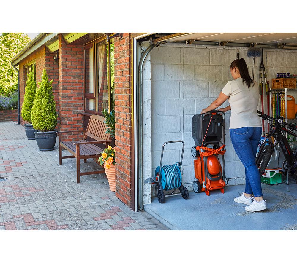 FLYMO EasiStore 340R Corded Rotary Lawn Mower - Orange & Grey image number 9 of 11