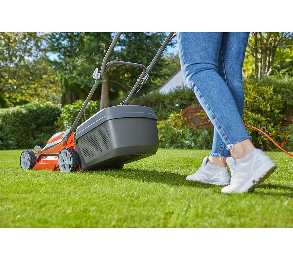 FLYMO EasiStore 340R Corded Rotary Lawn Mower - Orange & Grey image number 10 of 11