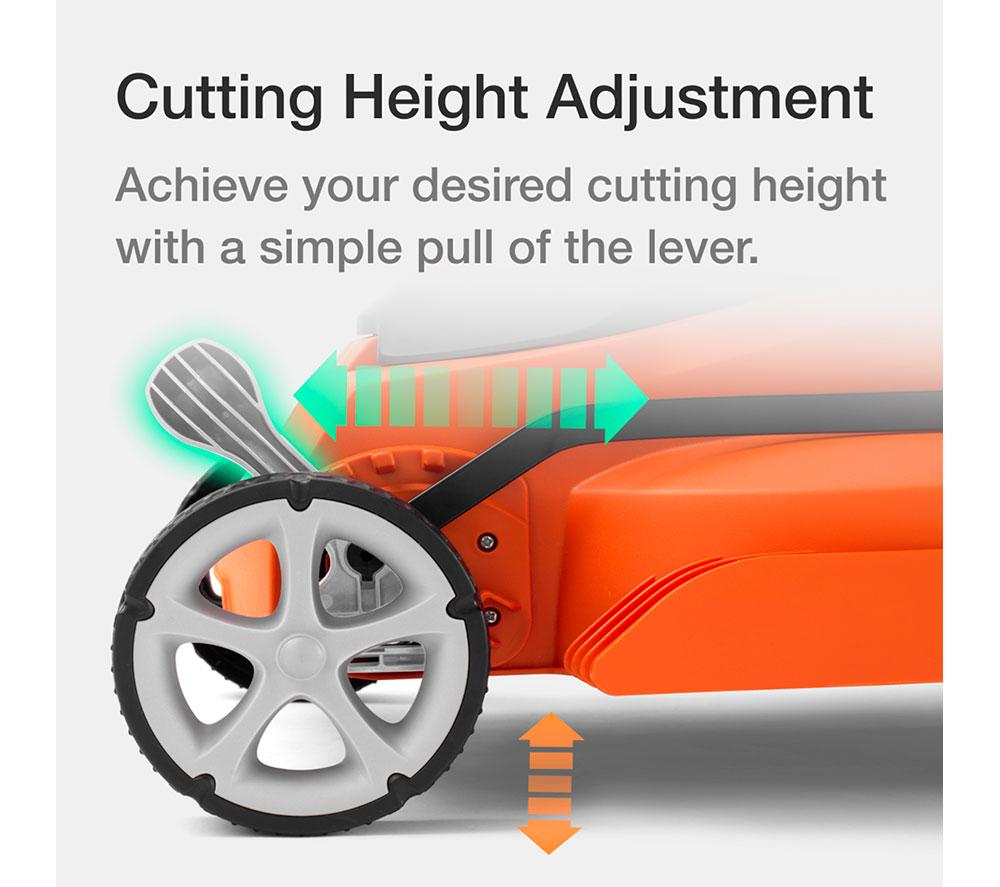 FLYMO EasiStore 380R Corded Rotary Lawn Mower - Orange & Grey image number 5 of 14