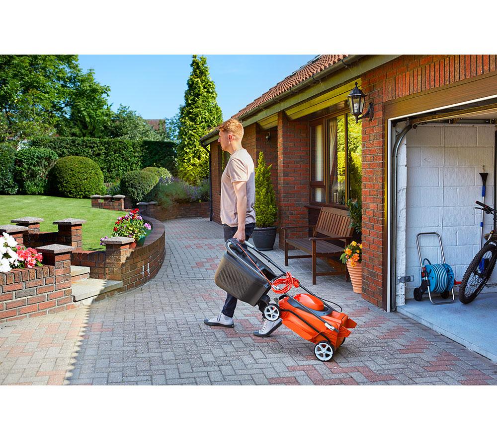 FLYMO EasiStore 380R Corded Rotary Lawn Mower - Orange & Grey image number 11 of 14