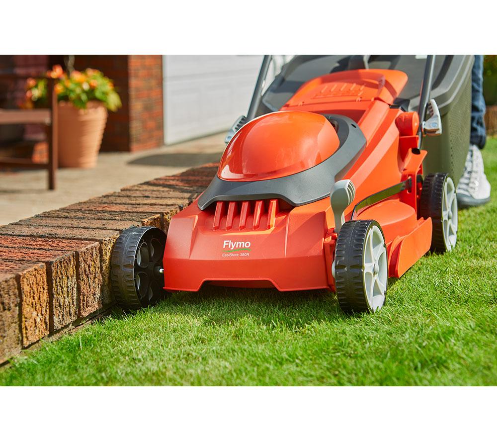 FLYMO EasiStore 380R Corded Rotary Lawn Mower - Orange & Grey image number 12 of 14