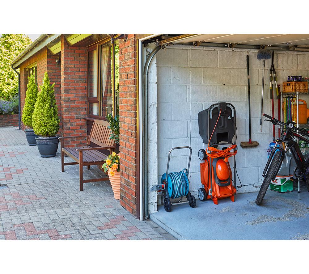 FLYMO EasiStore 380R Corded Rotary Lawn Mower - Orange & Grey image number 13 of 14