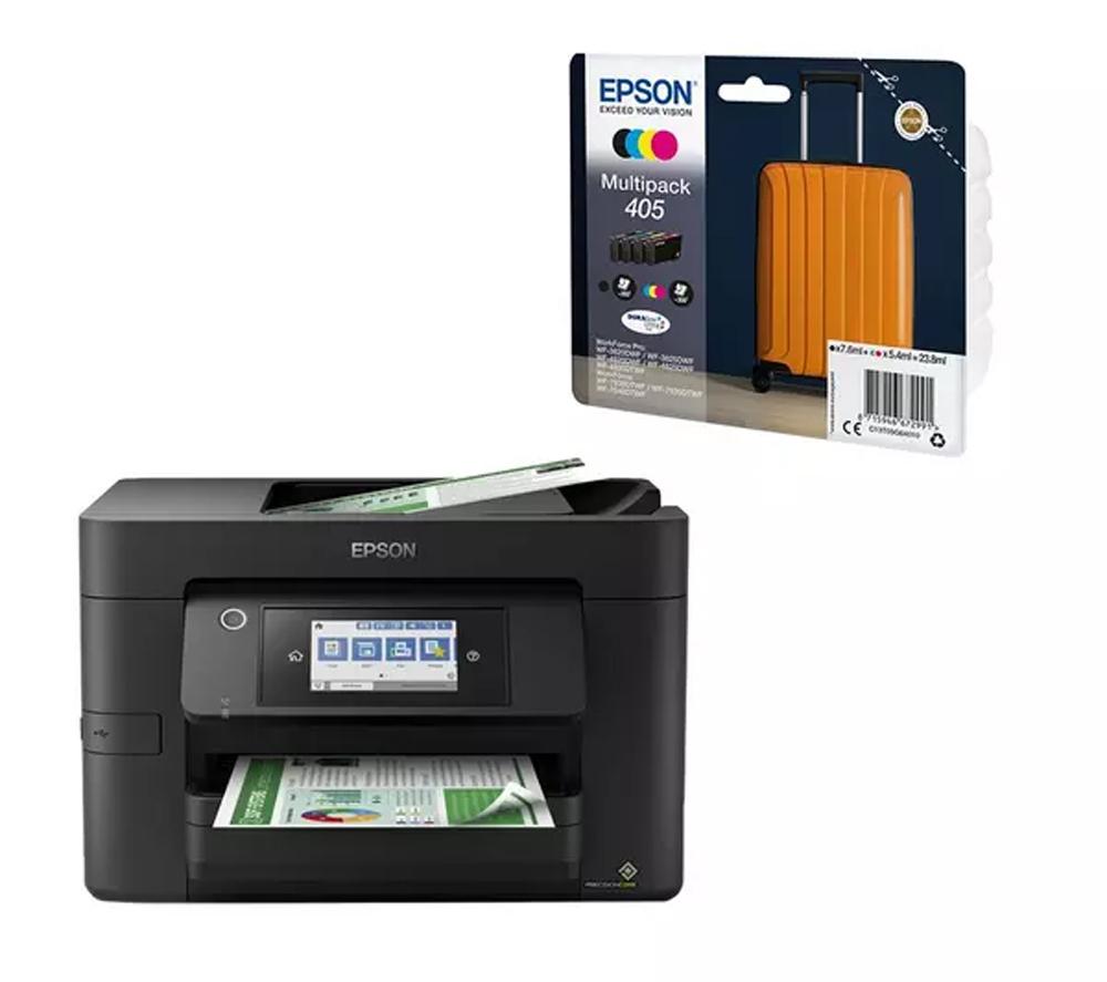 Epson WorkForce WF-4820 All-in-One Wireless Inkjet Printer, 4 months ReadyPrint & Suitcase 405 Ink Cartridges Bundle, Black