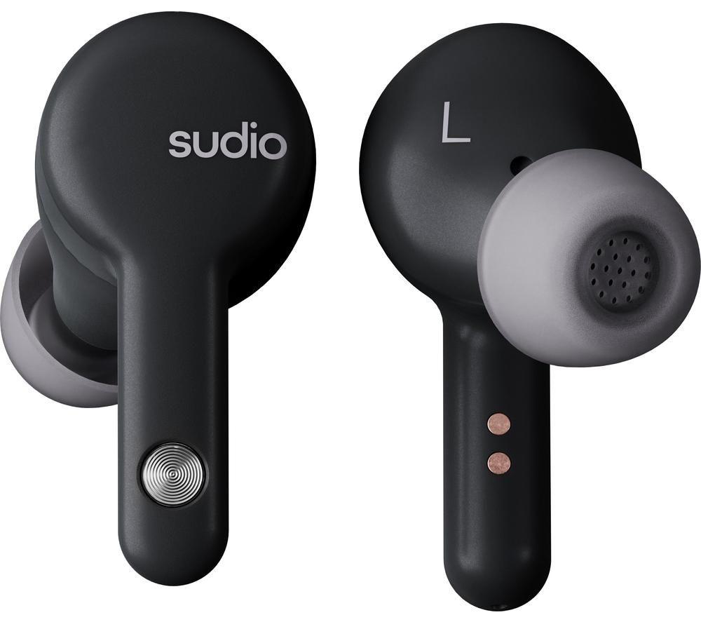 Sudio A2 Wireless Bluetooth Noise-Cancelling Earbuds - Black, Black