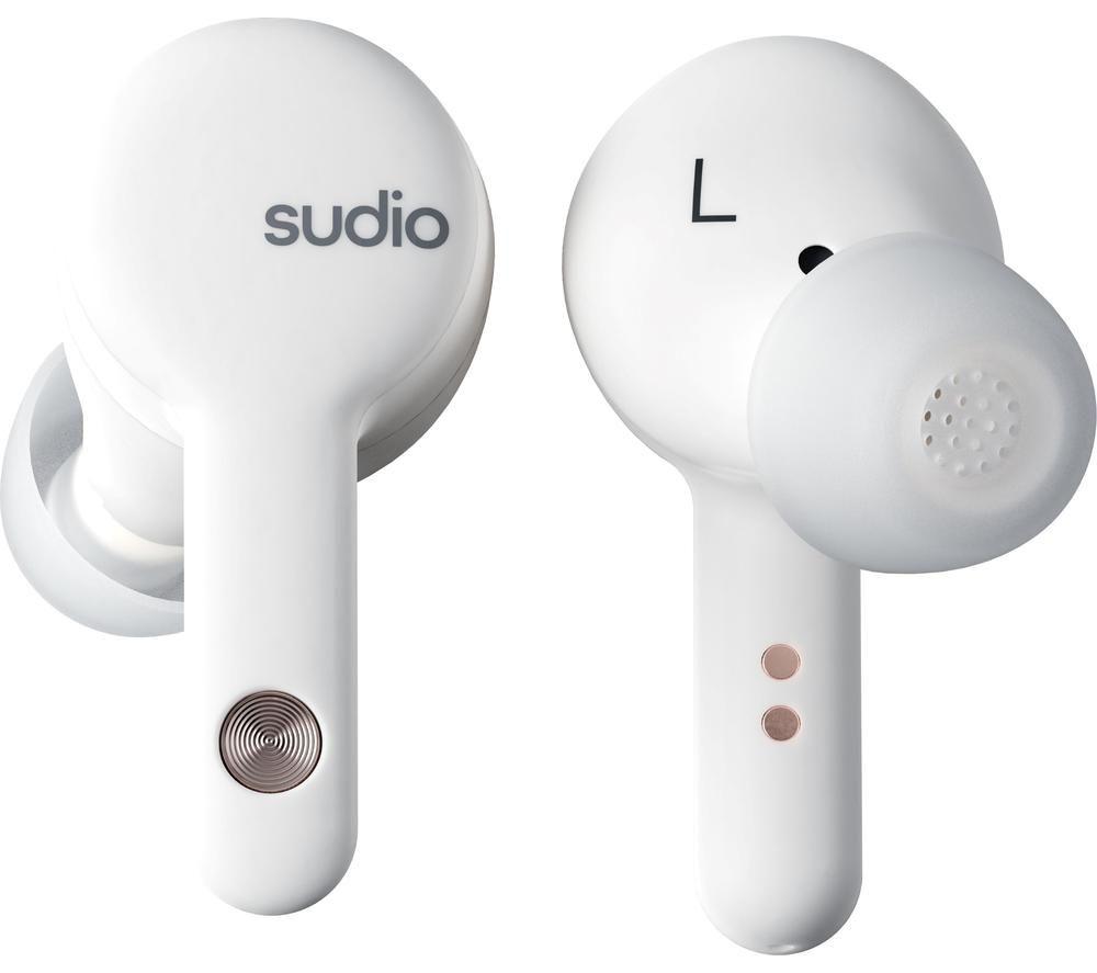 Sudio A2 Wireless Bluetooth Noise-Cancelling Earbuds - White, White
