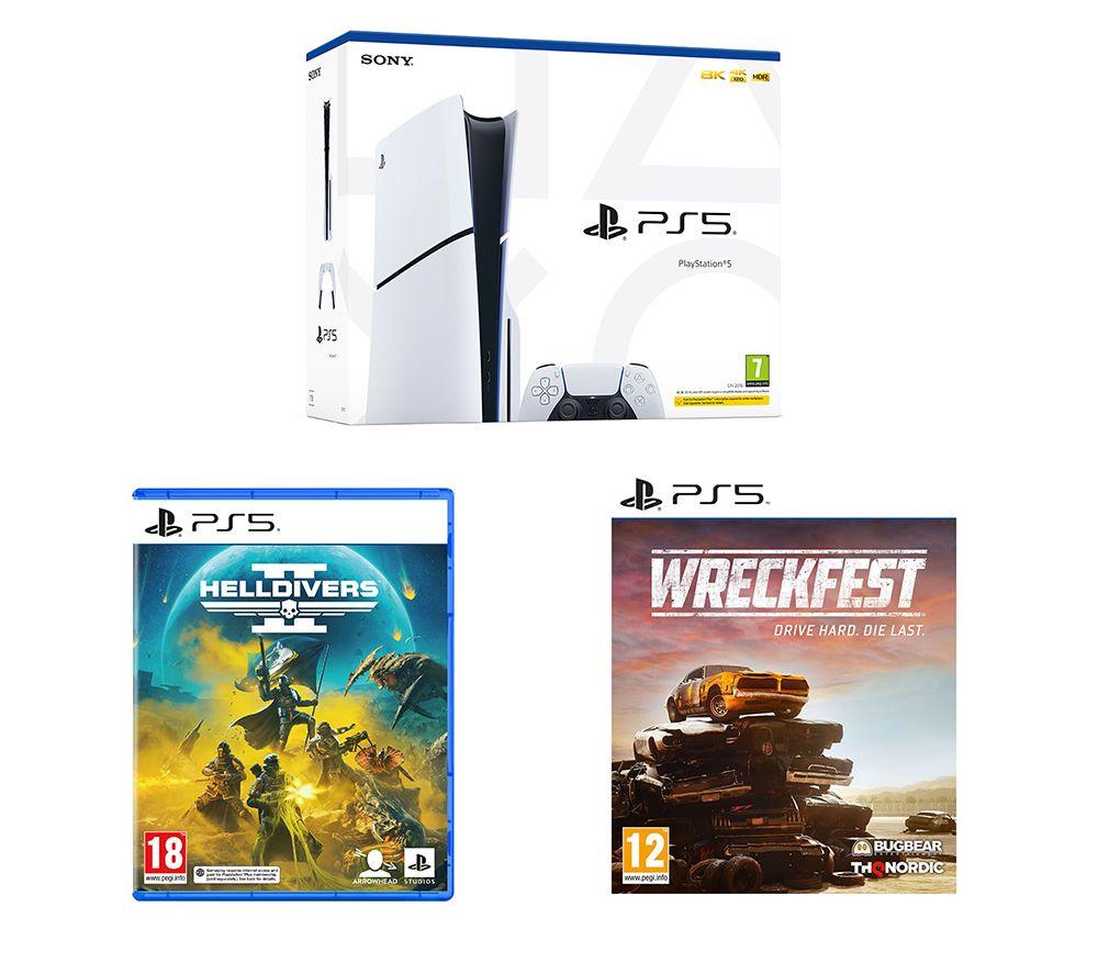 Sony PlayStation 5 Model Group (Slim), Wreckfest & Helldivers 2 Bundle, White