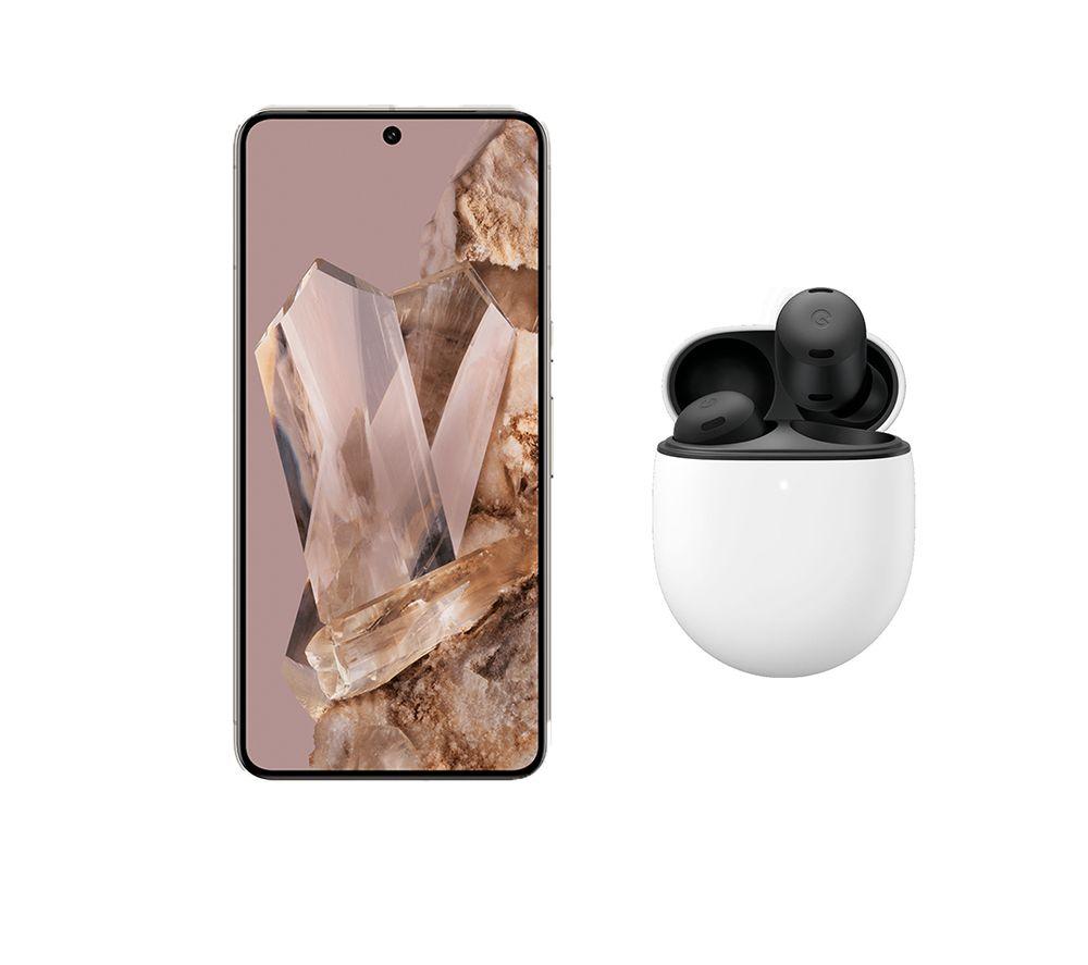 Google Pixel 8 Pro (256 GB, Porcelain) & Pixel Buds Pro Wireless Bluetooth Noise-Cancelling Earbuds (Charcoal) Bundle, White