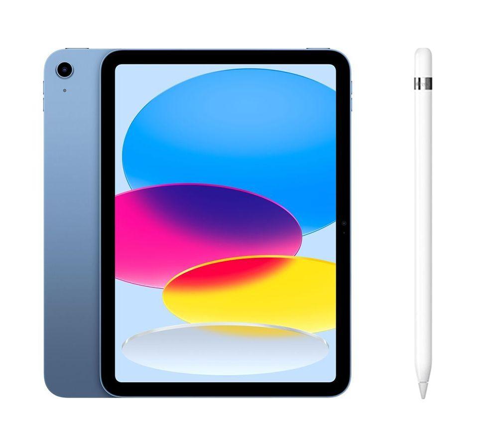 Apple 10.9” iPad (2022, 64 GB, Blue) & Pencil (1st Generation) Bundle, Blue,White