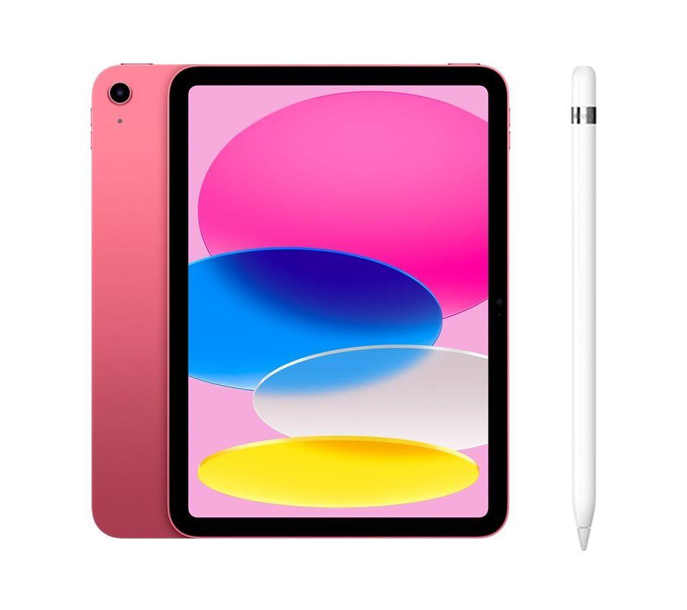Apple 10.9” iPad (2022, 64 GB, Pink) & Pencil (1st Generation) Bundle, White,Pink