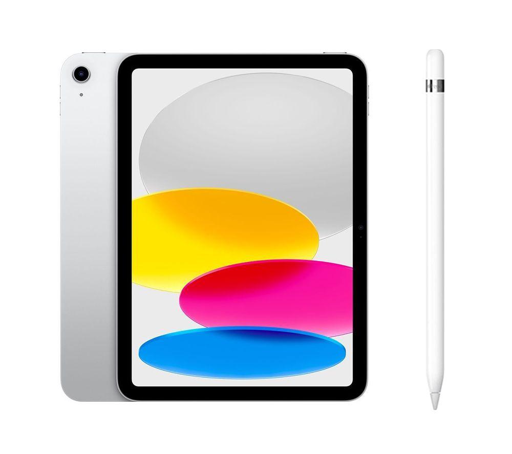 Apple 10.9 iPad (2022, 256 GB, Silver) & Pencil (1st Generation) Bundle, Silver/Grey