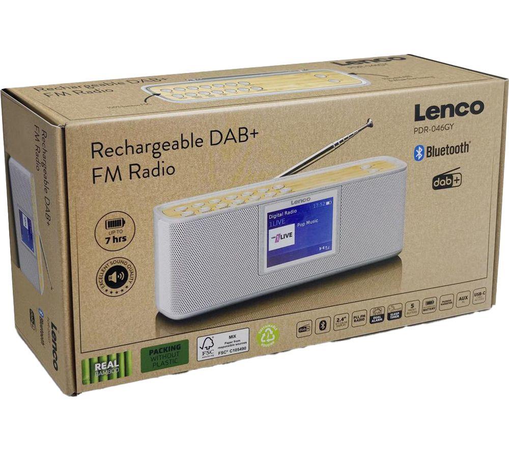 LENCO PDR-046GY Portable DAB+/FM Bluetooth Radio - White & Bamboo image number 8 of 8